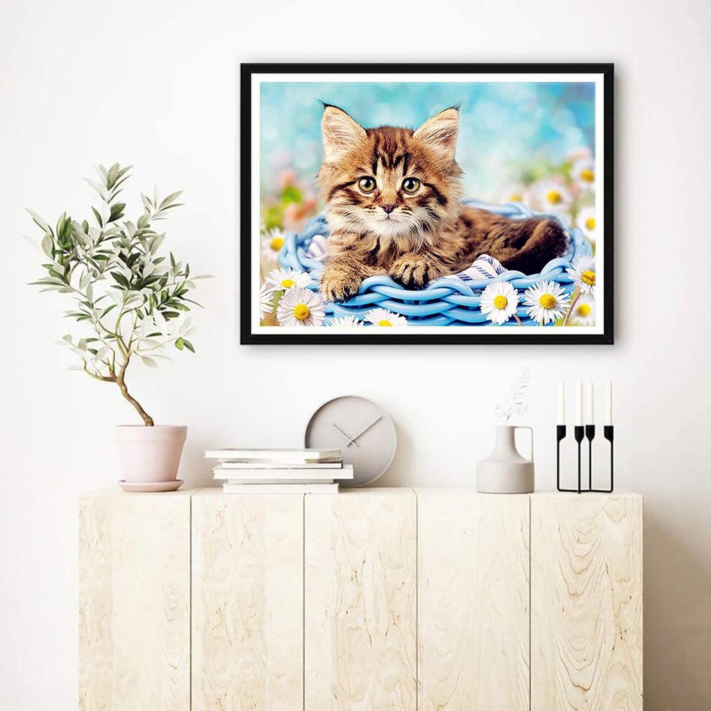 5D DIY Алмазная картина Котенок и цветы хризантемы Набор для вышивки крестом Мозаика Алмазная вышивка Роза Полный круглый/квадратный дрель Украшение дома