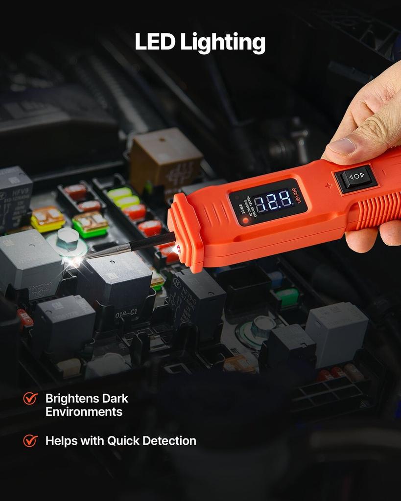 Automotive Circuit Tester, 6 - 36 DCV Power Circuit Probe Tester with LED Screen and Lighting, Automotive Power Tester Probe with 13 ft / 4 m Cable,