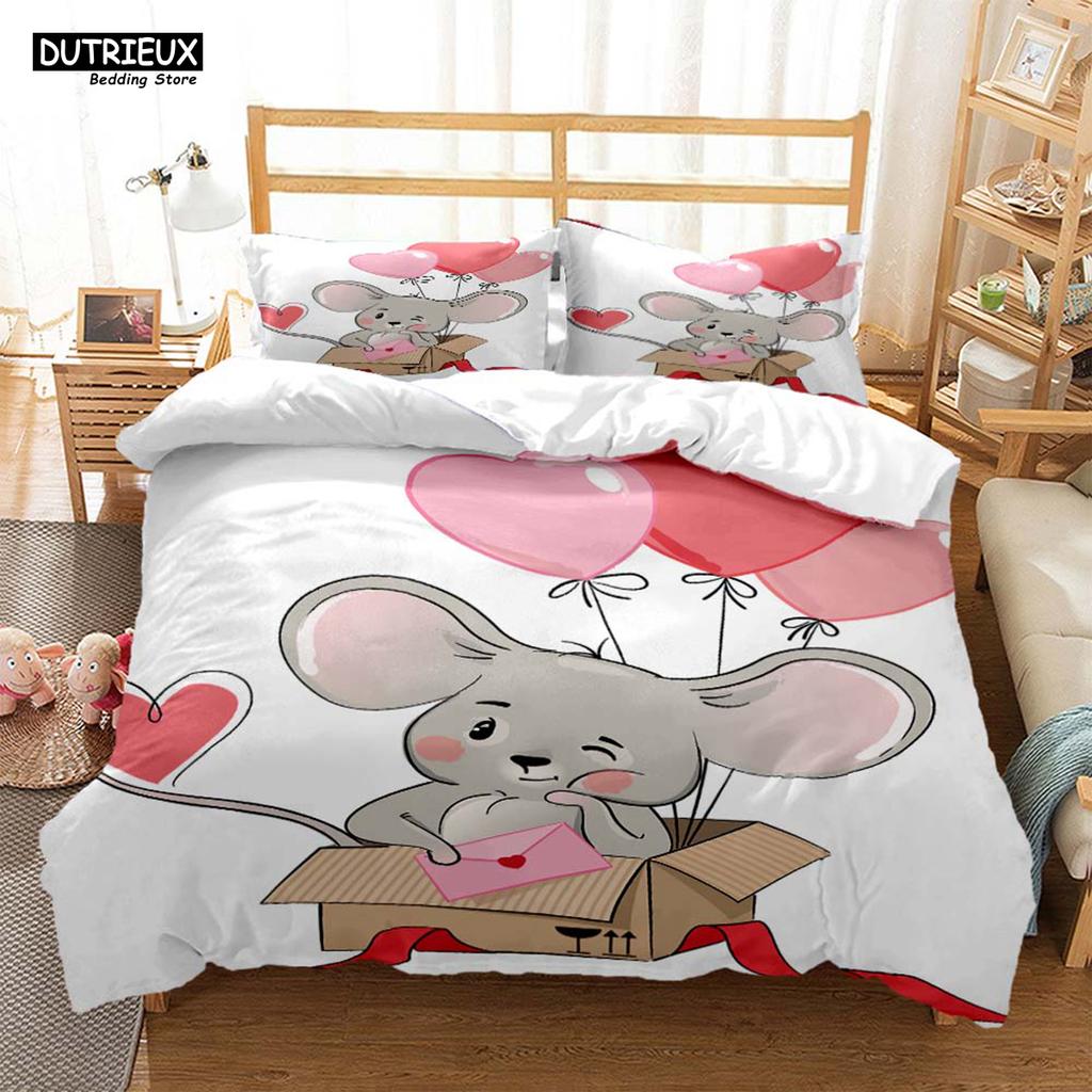 Милый мультяшный принт с мышкой, комплект из трех предметов, мягкий и удобный комплект постельного белья размера «king size», комплект постельного белья