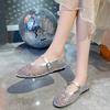 Women Sandals Mesh Breathable Rhinestone Fashion Versatile Sandals Women New Foreign Style Flat Soft Soled Mary Jane Shoes Women
