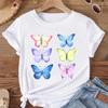 (Asian Size) Women Butterfly Cartoon Style Cute Fashion T Shirt Clothing Print Tee Top Woman Female Short Sleeve Graphic T-shirts
