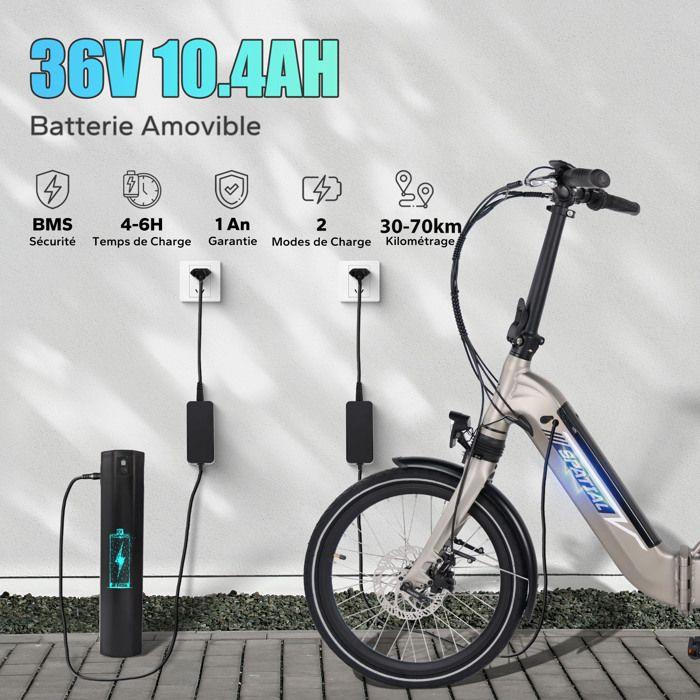 SPATIAL Vélo Électrique Pliable,Moteur 500W ,Batterie Amovible, Autonomie 30-70km,Ville E-Bike, Shimano 7 Vitesses,Champagne