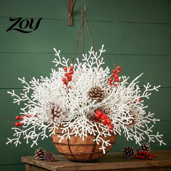 Red Berry Pine Cone Hanging Basket Artificial Christmas with Branches, Berries & Pinecones, Winter Front Door Decoration Pre-lit Holiday Planter