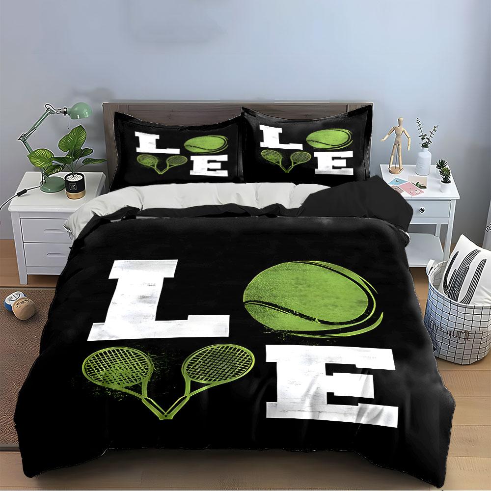 Tennis Love Graphic Design Bedding Duvet Cover Set (1*Duvet Cover 2*Pillowcases, without duvet insert)
