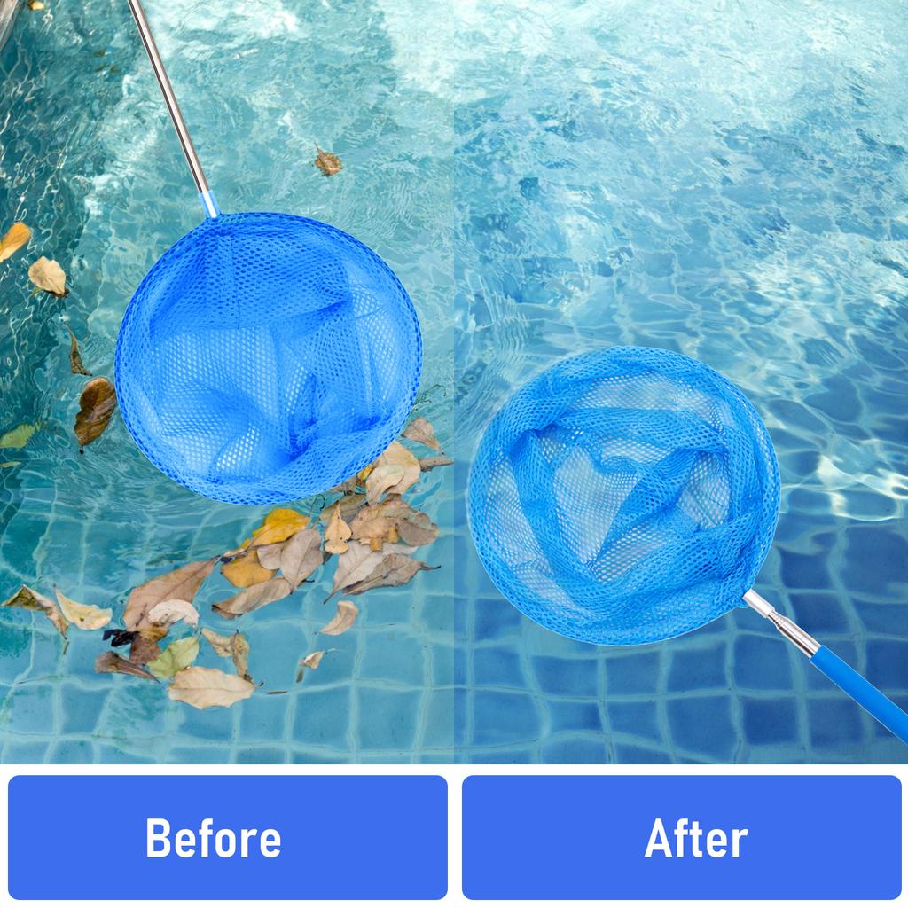 Round Pool Skimmer Net with Telescopic Rod Removal Leaf Rake Swimming Pool Ponds Fast Cleaning Tool with Heavy Duty