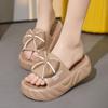 2024 Ladies Shoes Slip-on Women's Sandals High Waterproof Platform Flat with Casual Slippers Ladies Bowknot Sweet Sandals Women