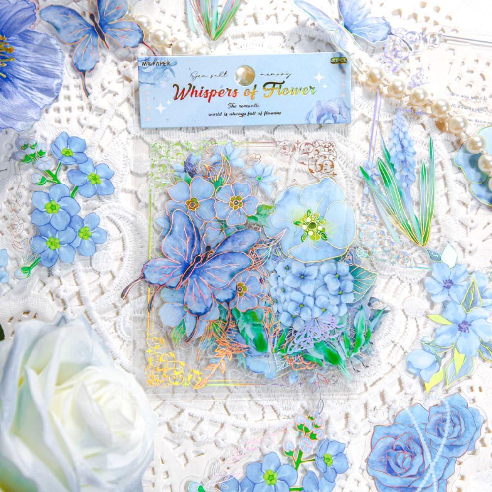 Handmade Butterfly Flower Sticker Decorative Ice Crystal Collage Decals Goo Card