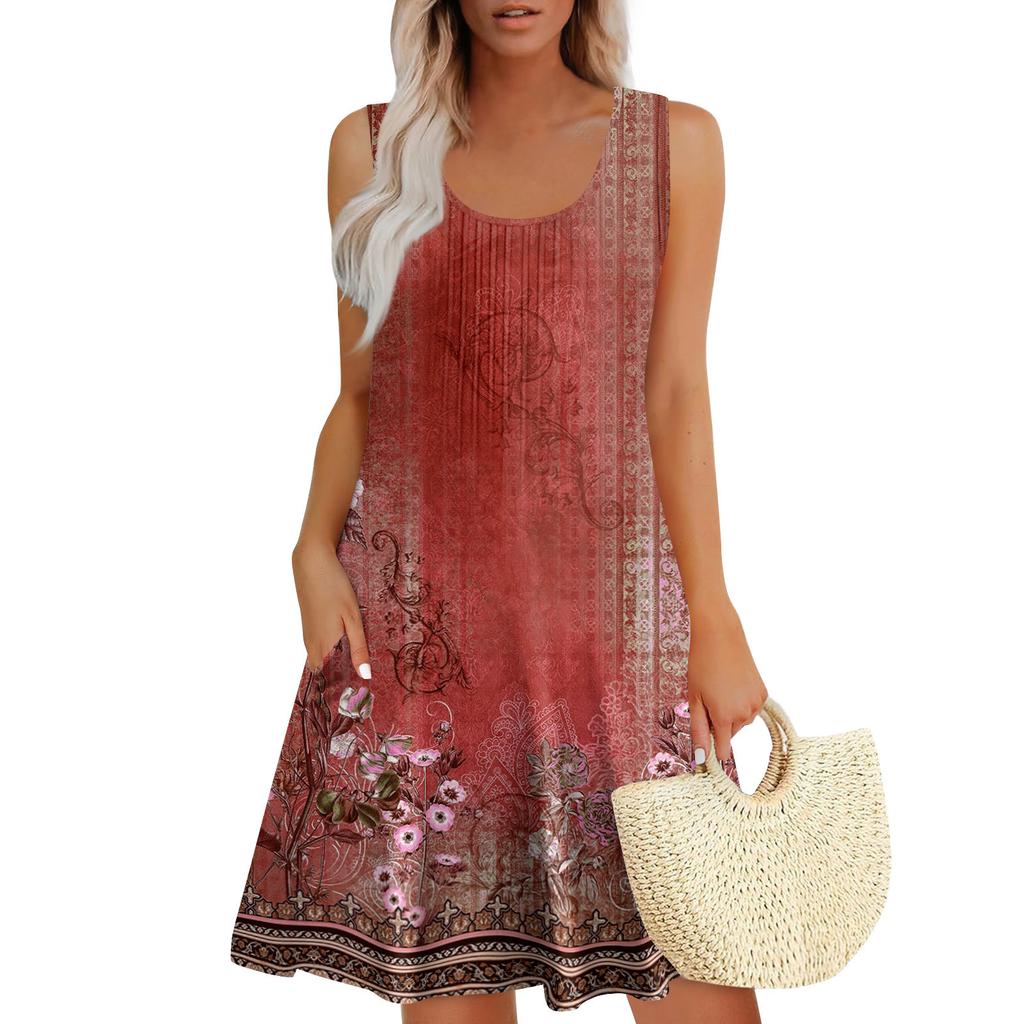Womens Summer Dresses Loose Sleeveless Sundresses Dress With Pockets