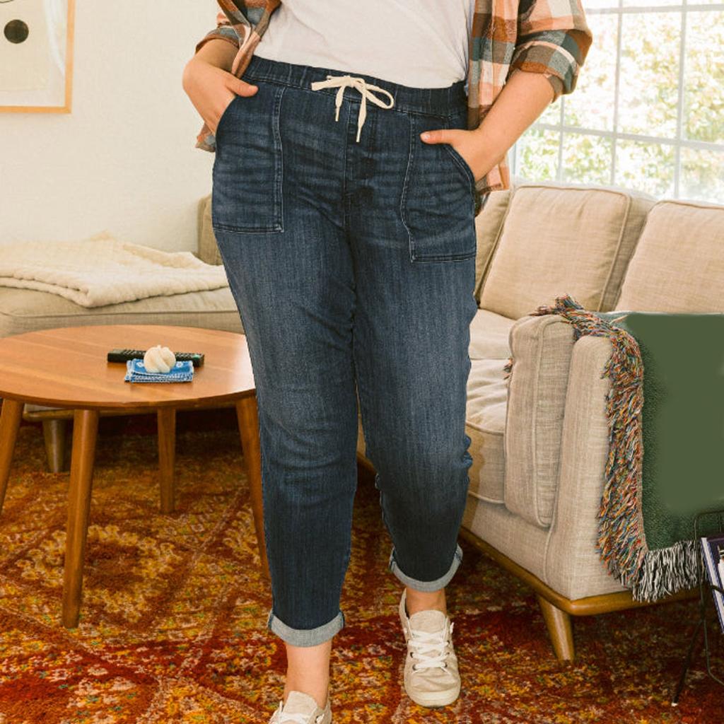 Женские брюки для бега на шнурке, повседневные джинсы для женщин, повседневные прямые брюки