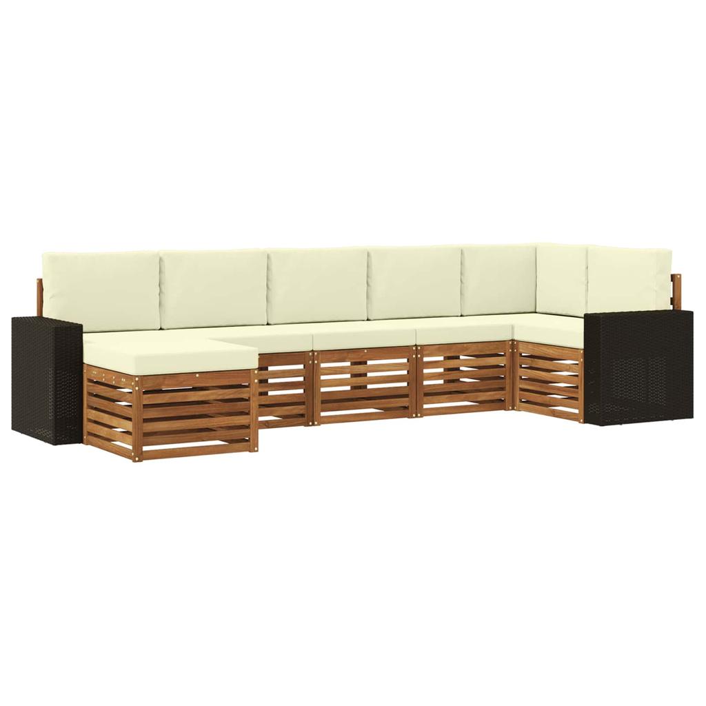 Corner Sofa Set with Cushions 7 pcs Natural and Cream Solid Acacia Wood