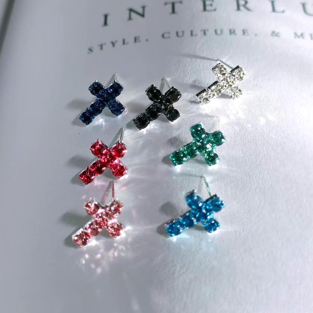 Полностью медные серьги-пусеты в виде креста со стразами для женщин