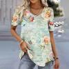 New Floral Print T-Shirt for Women Summer V-Neck Pullover Tops Female Oversized Short Sleeve Tees Fashion Basic Ladies Clothing
