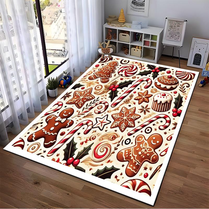 Gingerbread & Candy Christmas Theme Non-slip rug suitable for living room and bedroom sofas