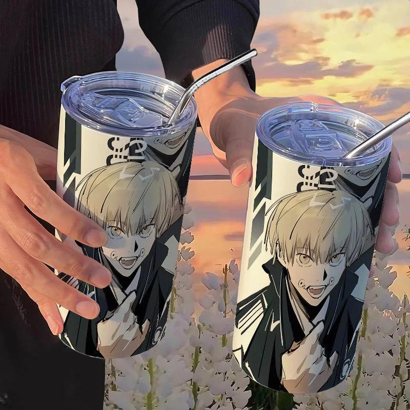 Кружка-термос Jujutsu Kaisen Юдзи 500 мл Сатору Годжо Нержавеющая сталь Дорожная термокружка С изоляцией, с трубочкой Кружка для кофе Подарок для детей
