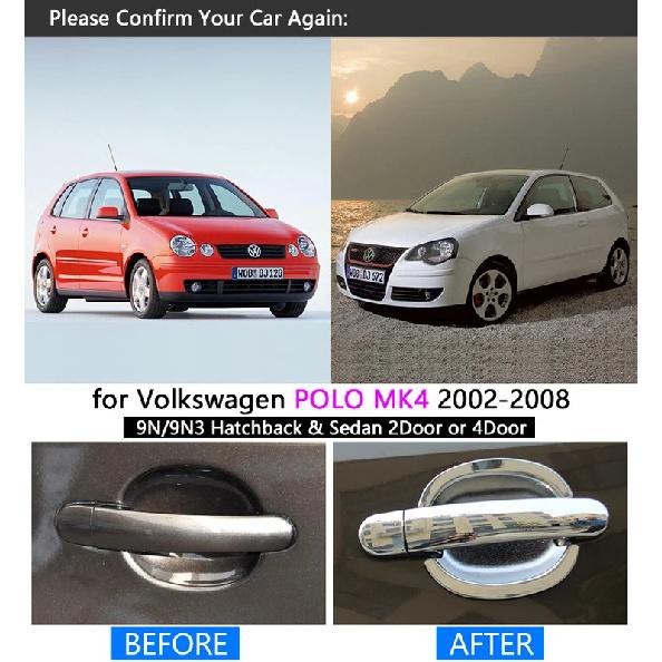 Для VW POLO MK4 2002-2008 9n 9n3 Хромированные накладки на ручки Комплект отделки Volkswagen 2005 2006 2007 GTI Автоаксессуары Наклейки Автостайлинг