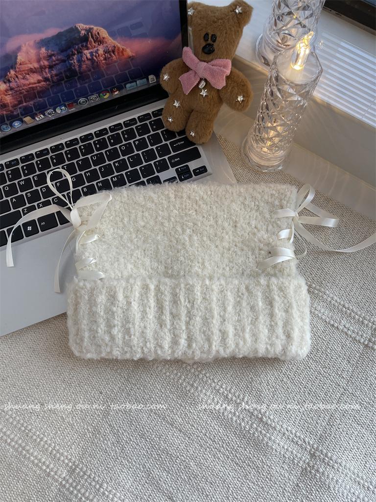 Милая шерстяная шапка с бантом и большой окружностью головы, осенне-зимняя женская теплая вязаная защитная шапка для лица, головной убор для защиты ушей