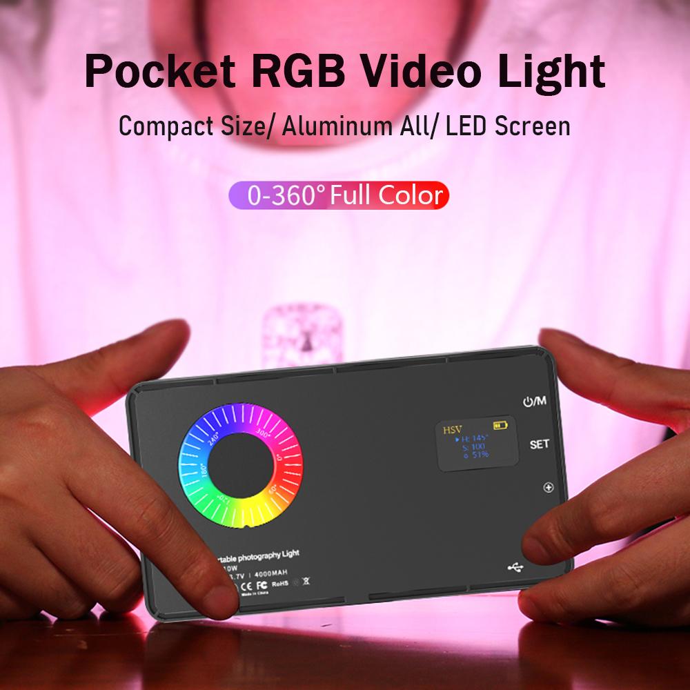 Портативная RGB-видеолампа, светодиодная заполняющая панель 3000K8500K с регулируемой яркостью, 12 световых эффектов CRI97+