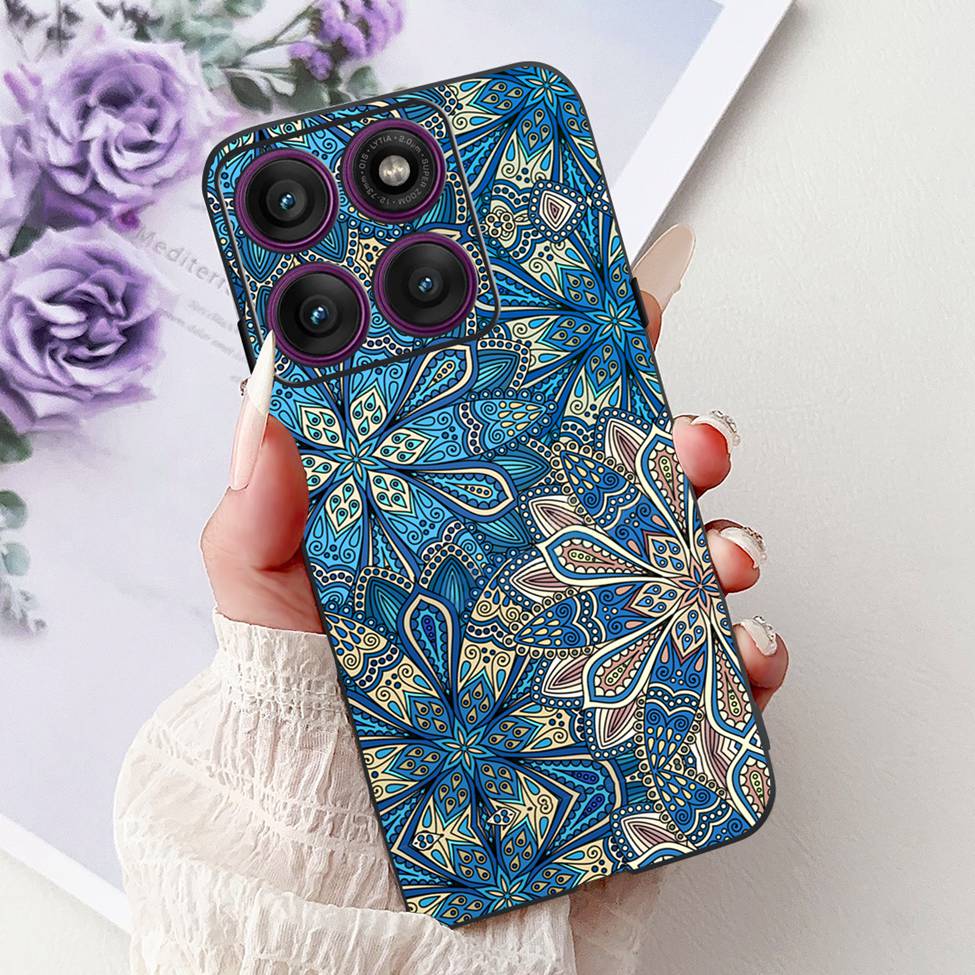 Для Motorola Edge 60Pro XT2507-1 Задняя крышка Для Motorola Edge 60 Pro Чехол Милый Мультяшный Роскошный Цветочный Рисунок Черный Силикон 6.7"