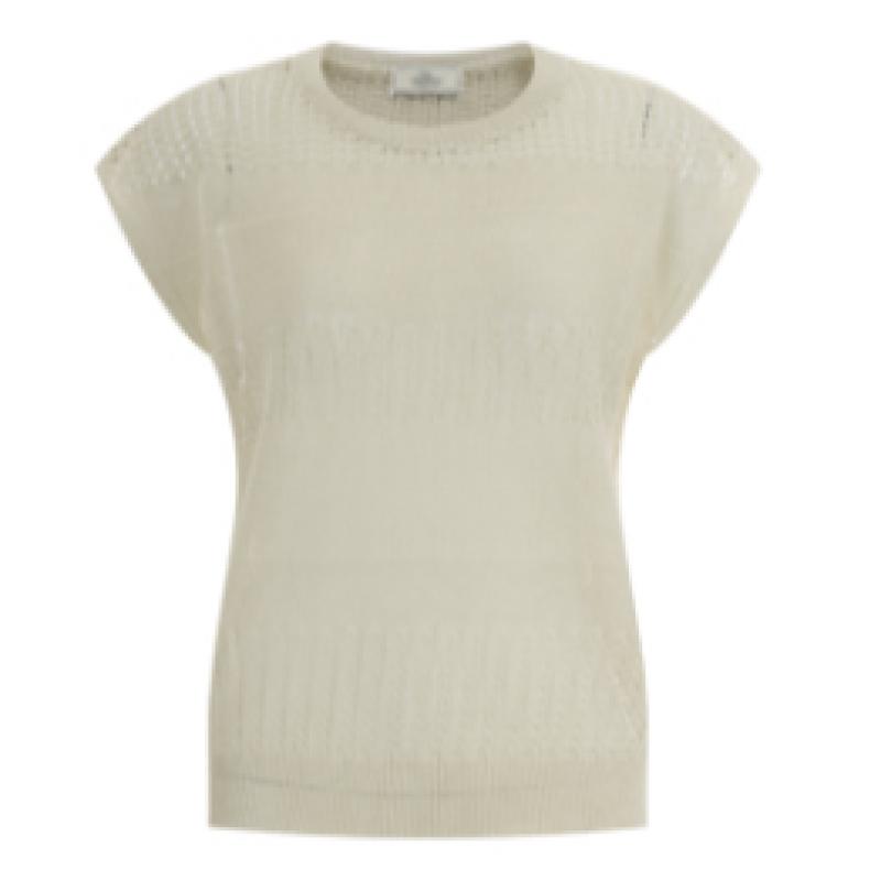 Shop Women Mix See Through Round Sleeveless Daily Cap Sleeve KniT T shirT Navy