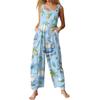 Womens Casual Overalls Jumpsuits Adjustable Straps Sleeveless Print Comfy Rompers With Pocket