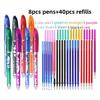 8 Colors Erasable Pen 0.5mm Gel Ink Pen Neutral Pen Quick-Drying Gel Pen with Refills School Supplies for Student
