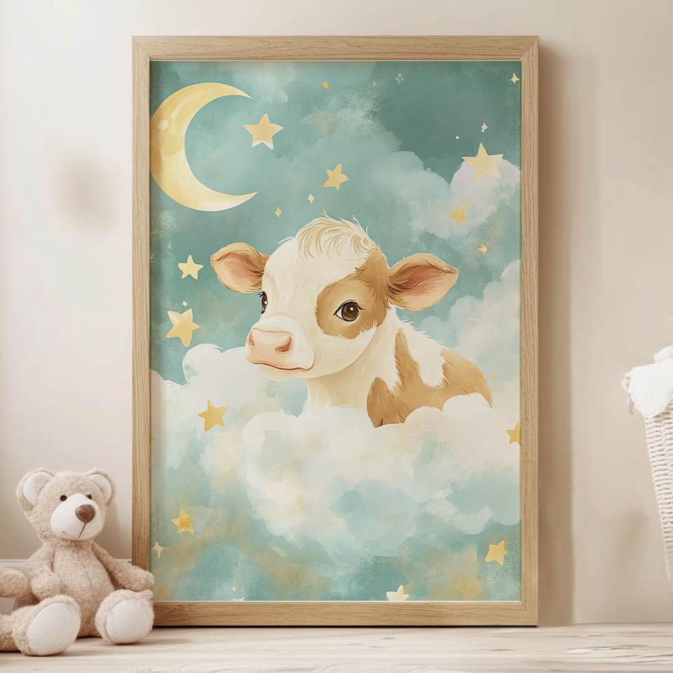 Plakat Krowa W Chmurkach Plakat Krowa W Chmurkach, 30X40 Cm, Bez Ramy, Płótno Premium Na Blejtramie