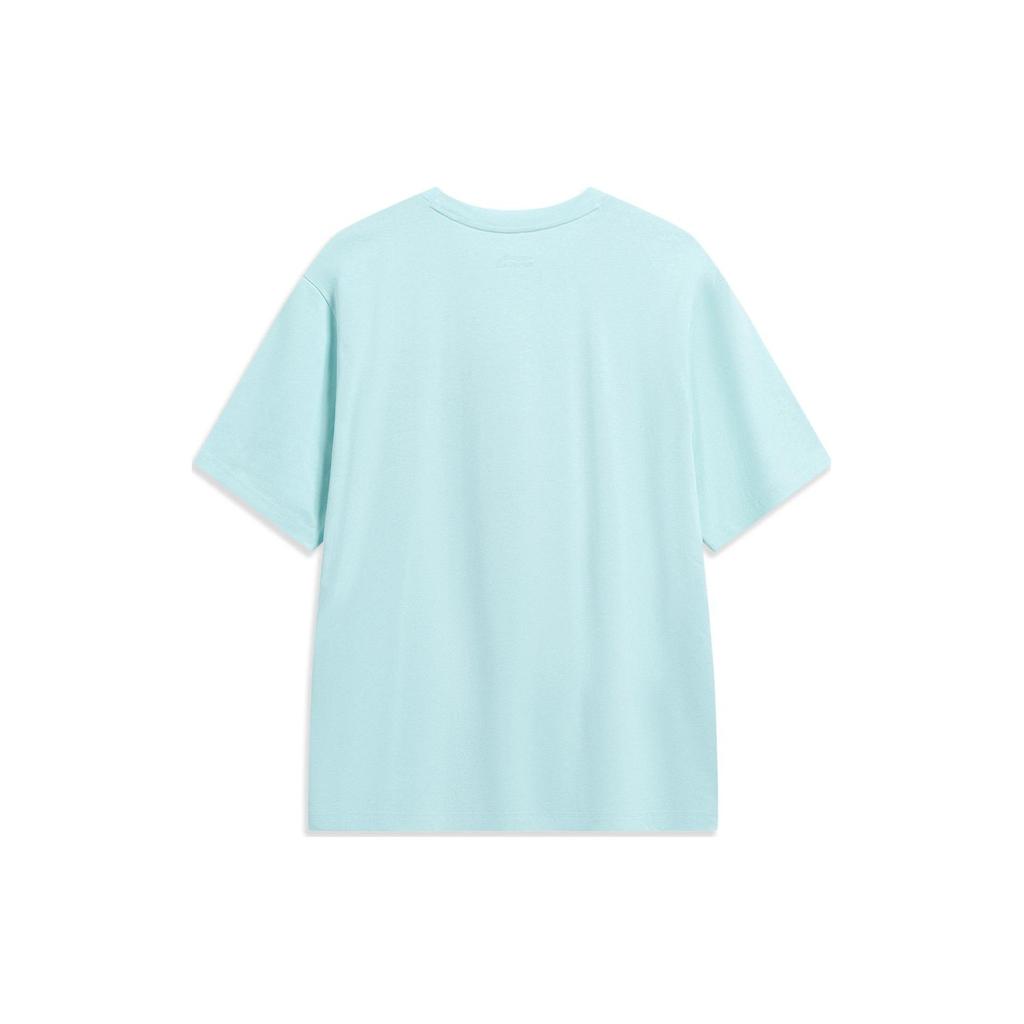 Li-Ning Футболка Sports Life с мультяшным принтом, круглым вырезом, короткими рукавами и заниженными плечами, топы унисекс, синий AHST543-3