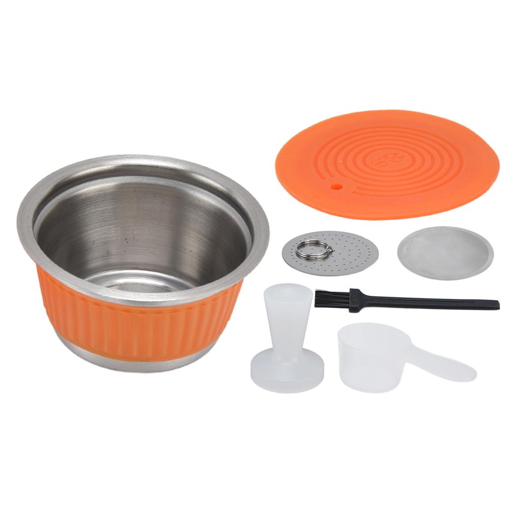 Stainless Steel Reusable Refillable Coffee Capsule Filter Cup with Tamper for Dolce GustoOrange