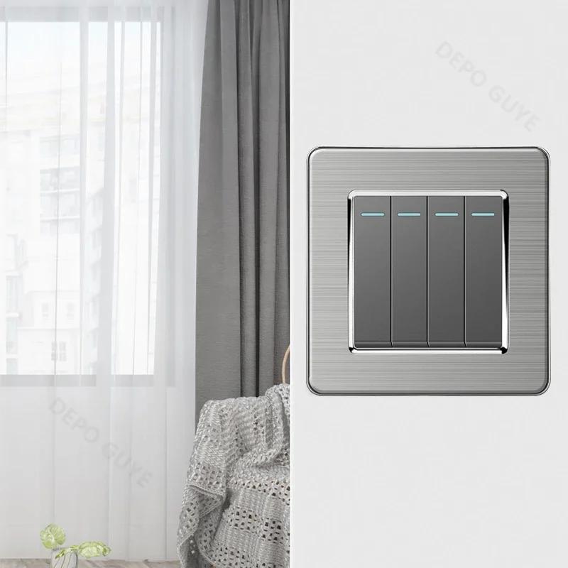 Universal Wall Light Switch Brushed Stainless Steel Panel,UK Type-c 18W Quick Charging Socket 220V Double USB Electrical Outlet