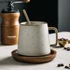Retro Creative Ceramic Mug Wooden Coaster Office Coffee Mug Beverage Cup Milk Cup Household Couple Cup Water Cups Tea Cups
