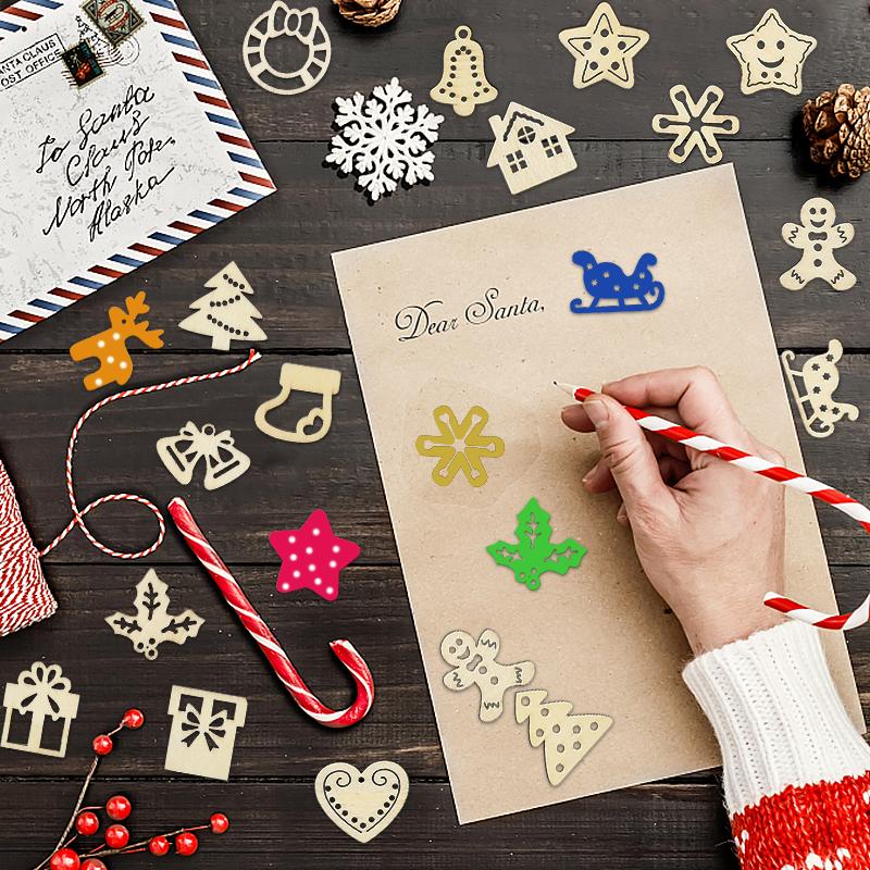 50 шт. Рождественские мини-деревянные украшения Незаконченные деревянные спилы Подвеска для подвешивания на рождественскую елку Ноэль Домашнее украшение Подарок для поделок своими руками