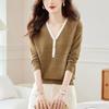 DAFIFY Женская мода повседневная осень-зима однотонный принт длинный рукав V-образный вырез свитера