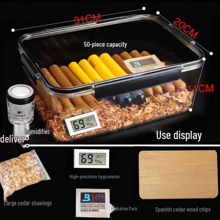 Professional Cedar Wood Cigar Humidor for 80 Imported Cigars - Sealed Aging Box Set Gift