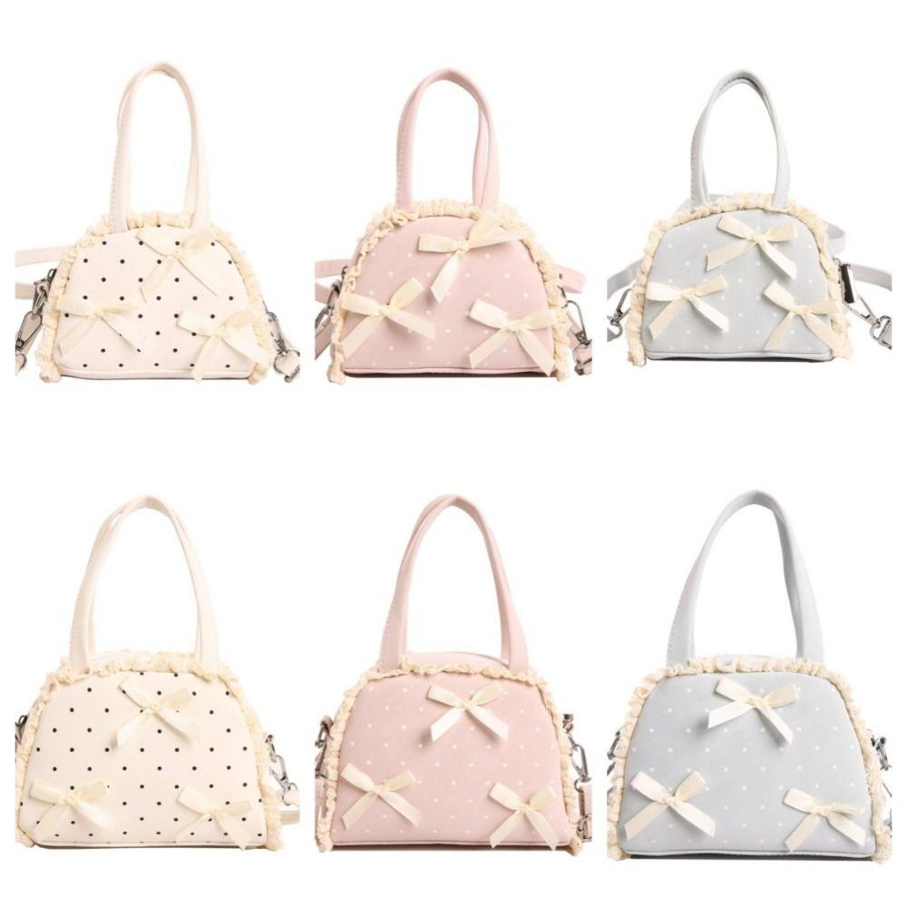 Top Handle Polka Dot Handbag Ruffles Shoulder Bag Sweet Leather Crossbody Bag Shopping