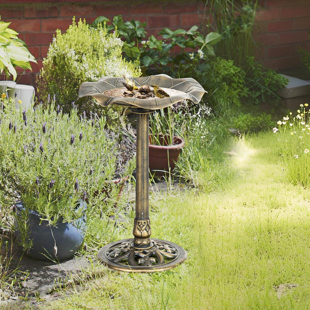 71cm Bird Bath for Garden. Standing Pedestal Birdbath with Lotus Leaf Basin. Vintage Decorative Bird Bath Bowl for Outdoor. Bronze Tone