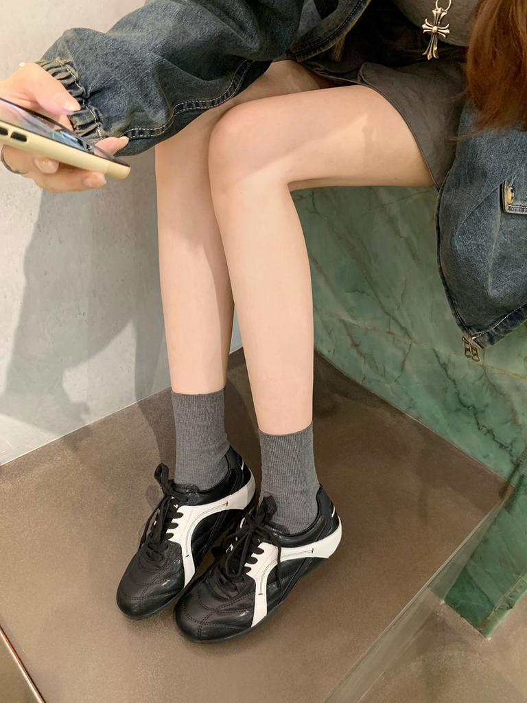 Версия из коровьей кожи~ виноградный ма увеличение внутренней высоты 3 см модная цветовая гамма шнуровка круглый носок вставки немецкие тренировочные туфли женские повседневные спортивные