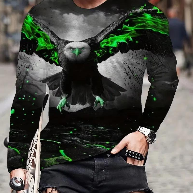 Fashion Eagle 3D Digital Printing Men's Casual Comfortable Long Sleeve T Shirt Fall Men's Patterned Clothing Tops Men's Gifts