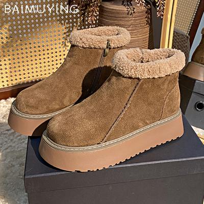Ботильоны женские на меховой платформе, замшевые туфли на плоской подошве, модная теплая обувь для женщин, тренд 2025 года, новые зимние повседневные теплые женские зимние ботинки для прогулок