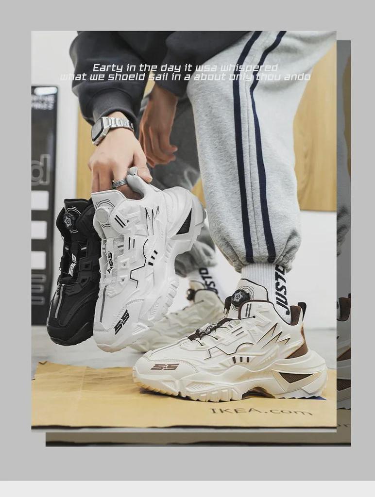 Men's 2024 Autumn/Winter Rotating Buckle Trendy Mecha Dad Shoes with Thick Sole for Leisure Sports and All-Match Style.