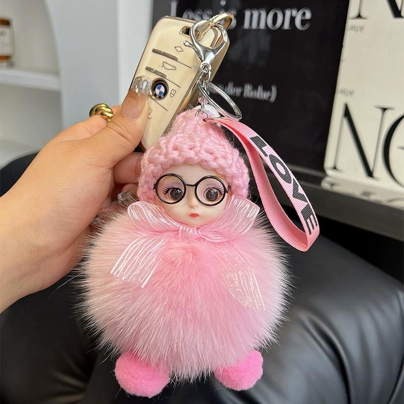 Кукла из натурального лисьего меха Брелок-подвеска для автомобиля Милая плюшевая кукла Кукла Подвеска для сумки-книги Кукла Подарок для пары
