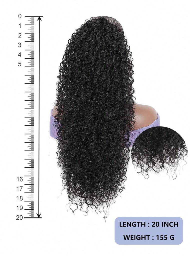Synthetic Wigs Black 20-inch Drawstring Ponytail Deep Curly Heat Resistant Ponytail Extension Afro Style Kinky Curly Hair Pieces for Women