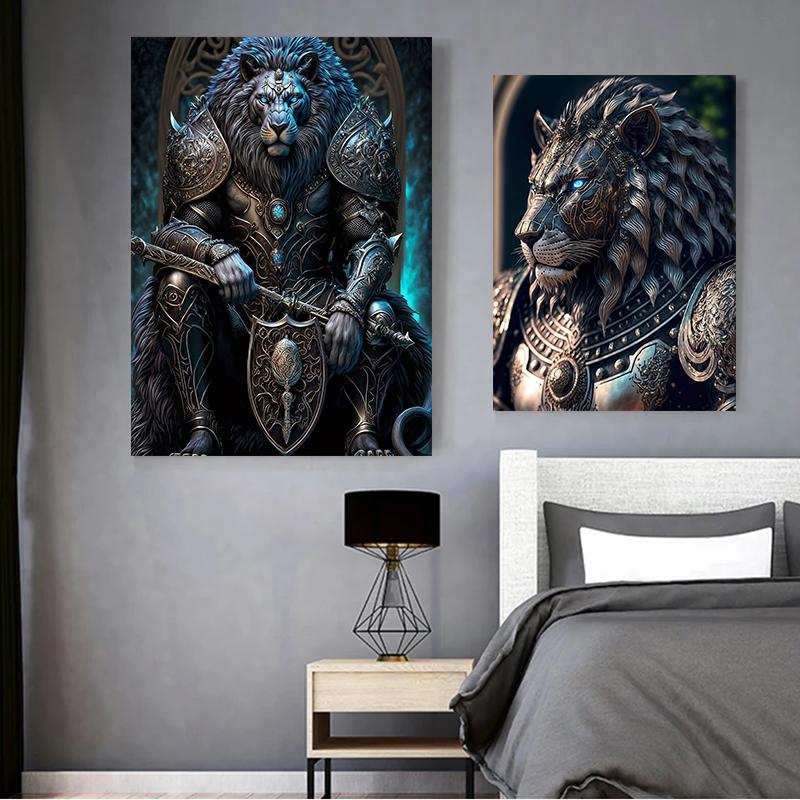 Фэнтезийные постеры и принты со львом, современные статуи животных, холст, живопись, настенные художественные фотографии для гостиной, украшения дома