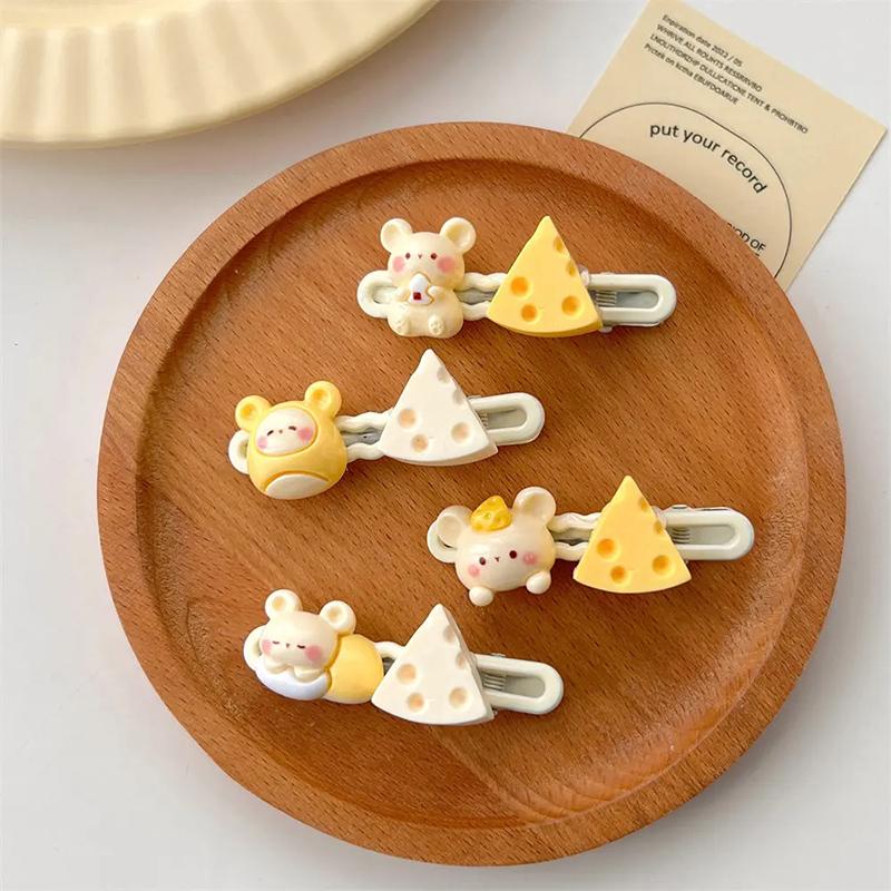 Мультяшная молочно-желтая заколка для волос с сыром и мышкой, женская милая и свежая универсальная челка на лбу для девочек, сломанная заколка для волос, головной убор