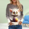 Women Autumn Tops Cute and Fury Cat Print Causal Long Sleeve T-shirt Top Blouse