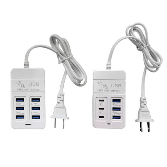 Зарядная станция USB C 50 Вт, 6 портов, 3 PD, 3 USB или 6 USB, настольная розетка, экологичный пластик, быстрая зарядка