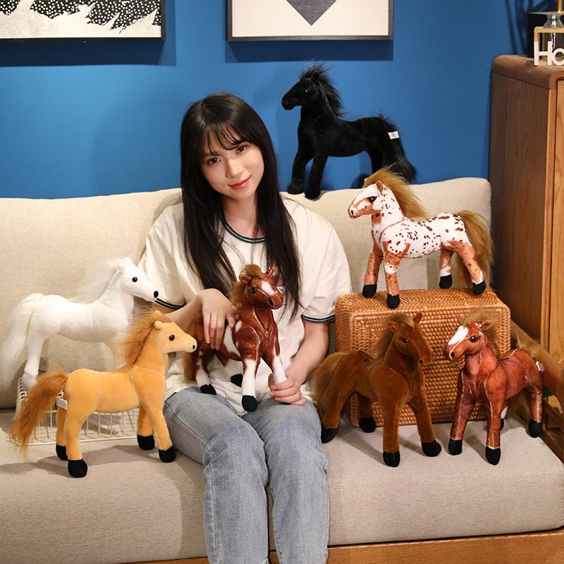 Имитация животного черная пони кукла плюшевая игрушка маленькая белая лошадь кукла зодиака лошади детская кукла