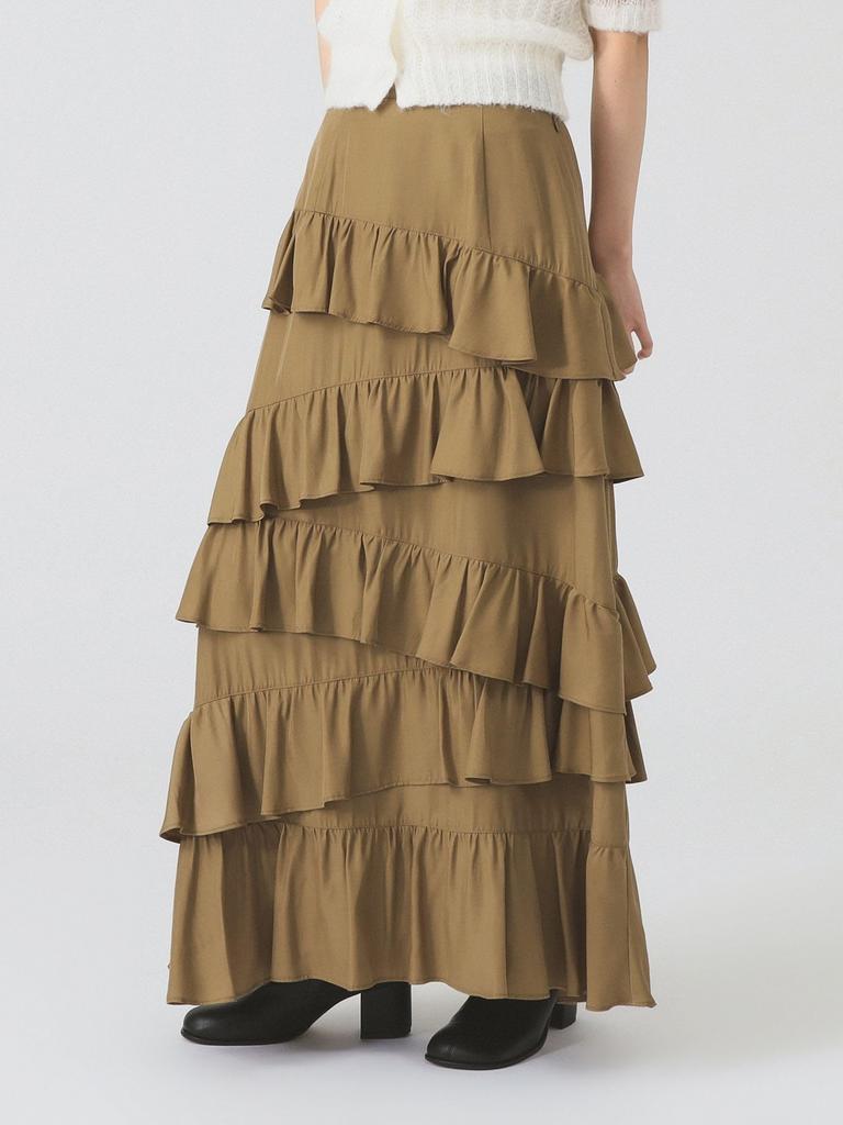 Женская асимметричная многоярусная юбка с оборками Ray Beams, бежевая 1
