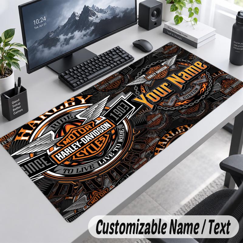 Harley-Davidson Personalized Large Mouse Pad Custom Name Text Extended Desk Mat Gaming Mousepad