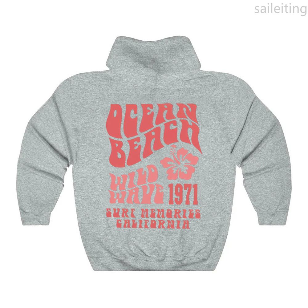 Худи Ocean Beach Эстетичное худи с карманом-кенгуру Толстовка Футболка для серфинга Трендовые унисекс эстетичные топы Зимняя одежда для женщин