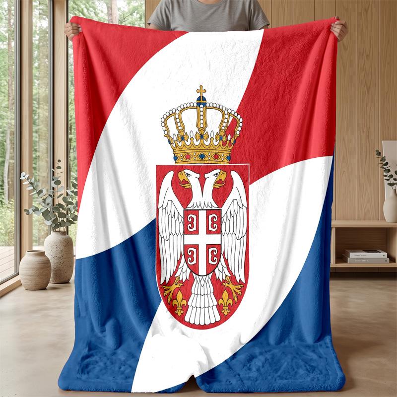 Serbia Printed Flannel Blanket Skin Friendly Warm Decorative Throw for Indoor Couch Bed Daily Use